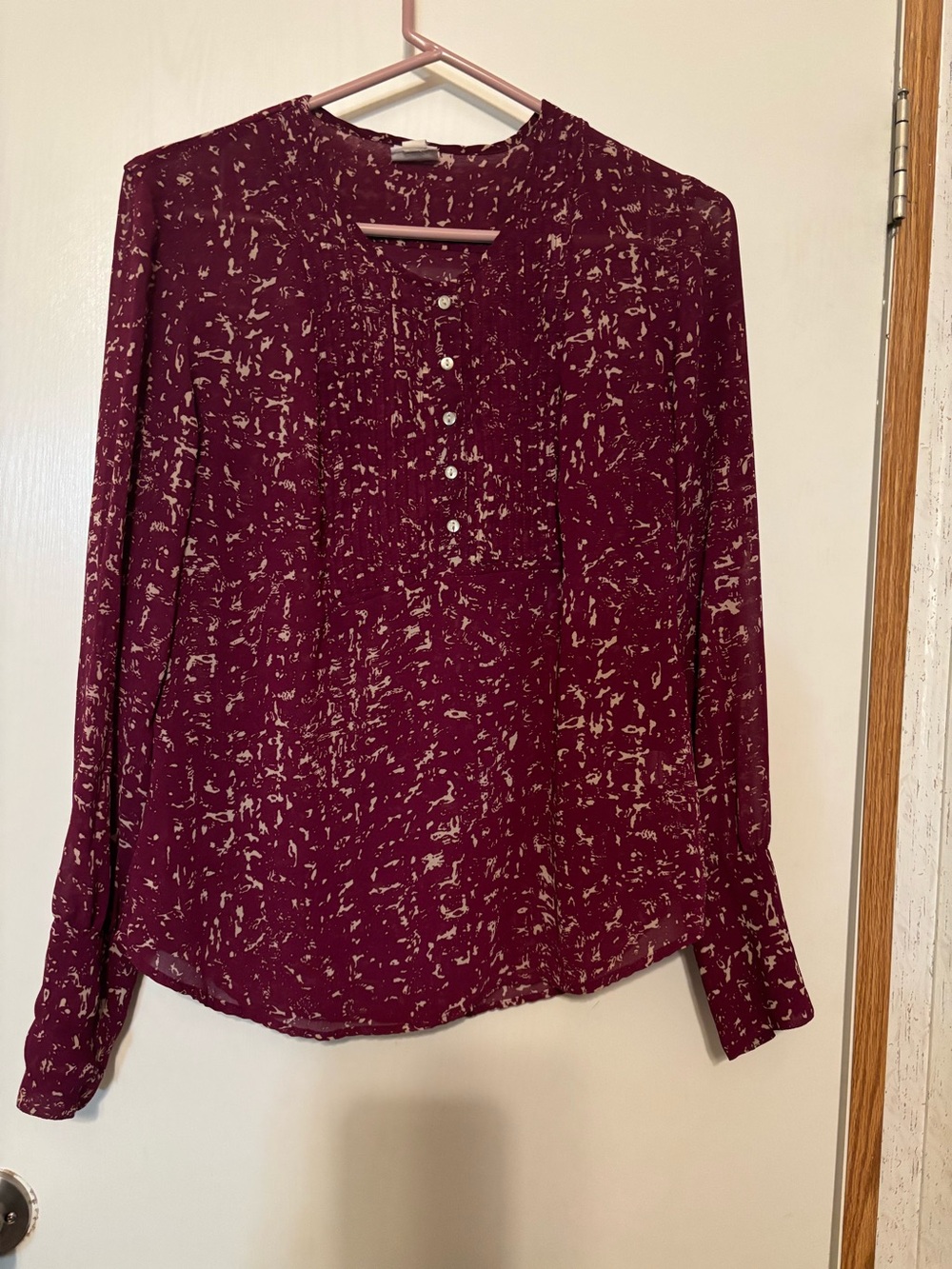 Converse Burgundy Printed Long-Sleeve Button Placket Blouse
